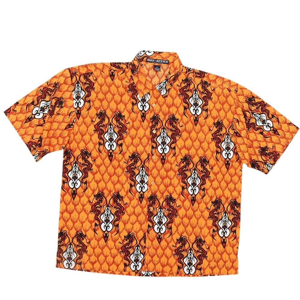 Y2K Box Office Island Orange Short Sleeve Shirt 2XL Short Sleeve Dragon